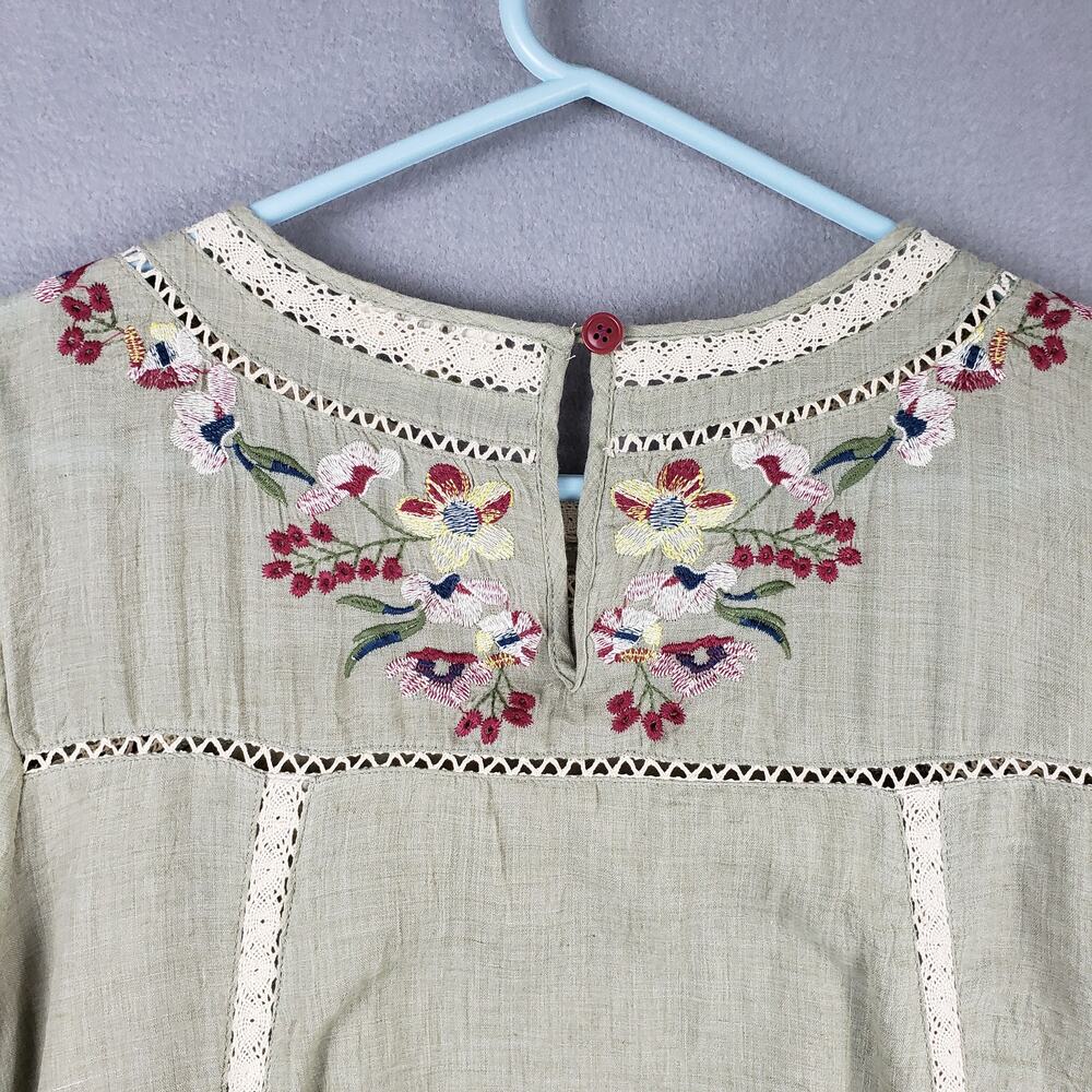 Umgee Size L Embroidered Prairie Dress Sage Green Rustic Cottagecore Grannycore - Picture 10 of 10